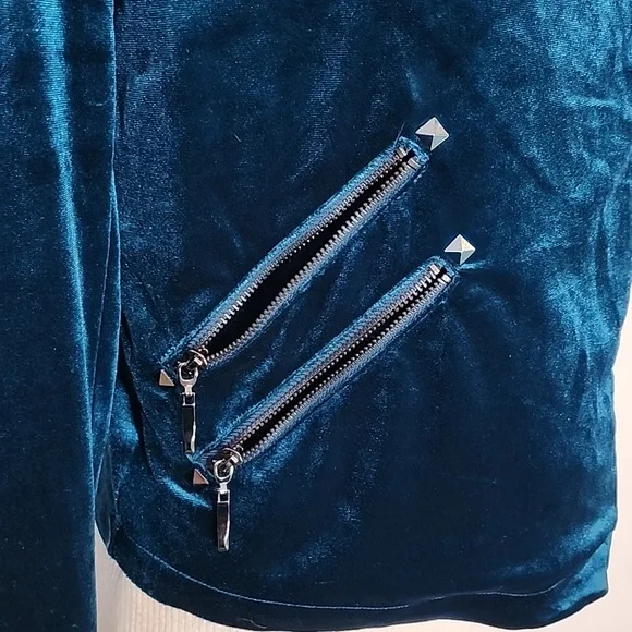 Badgley Mischka Jacket Velvet Chic Moto Turquoise Size S - Picture 7 of 16